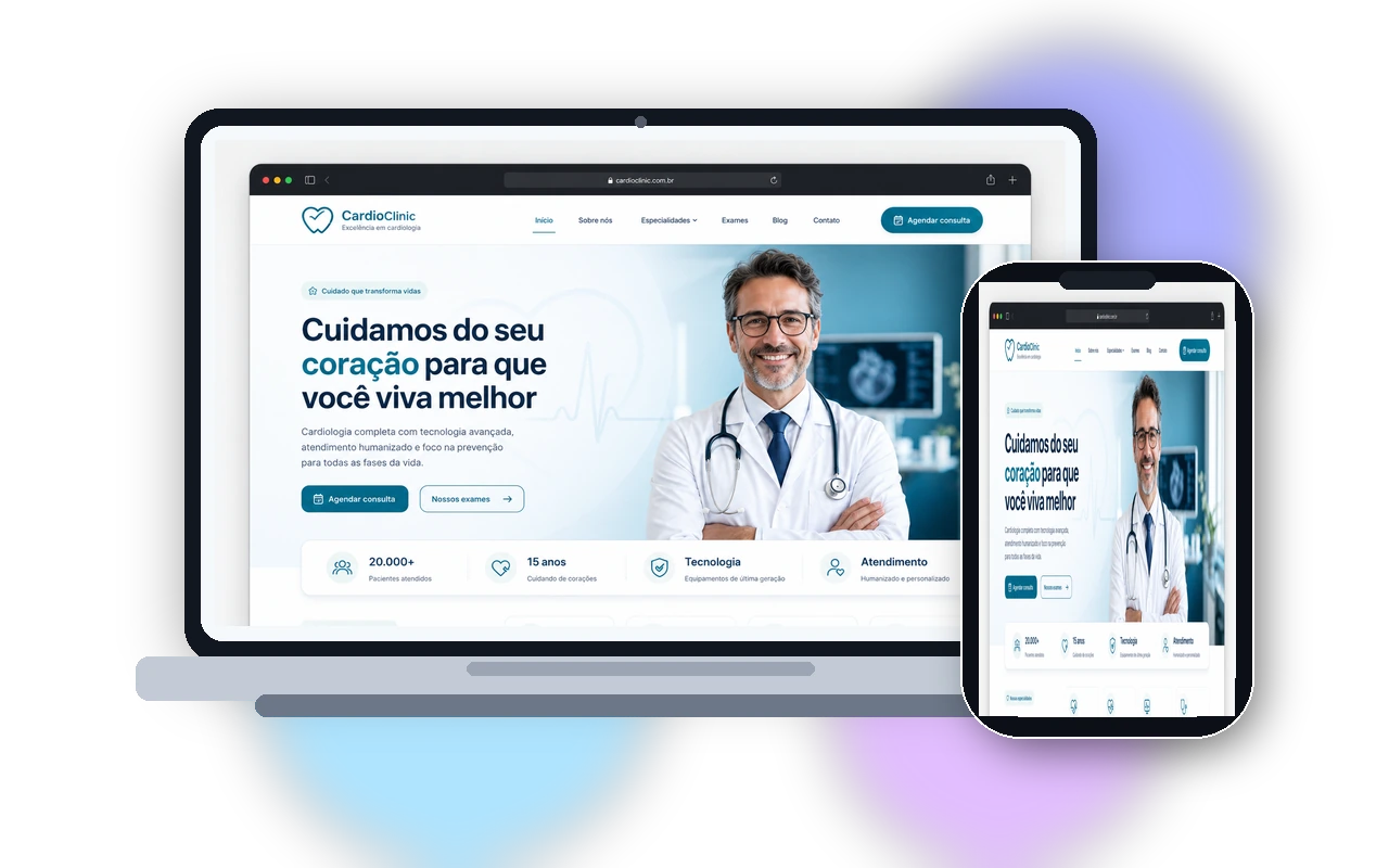 Site para clínica apresentado em notebook e celular